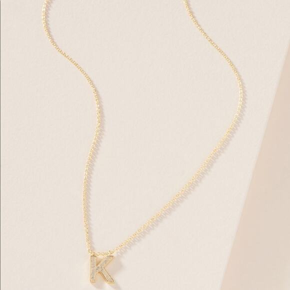 Anthropologie Joya Deco Diamond Monogram Pendant Necklace Letter K NEW - Picture 7 of 9